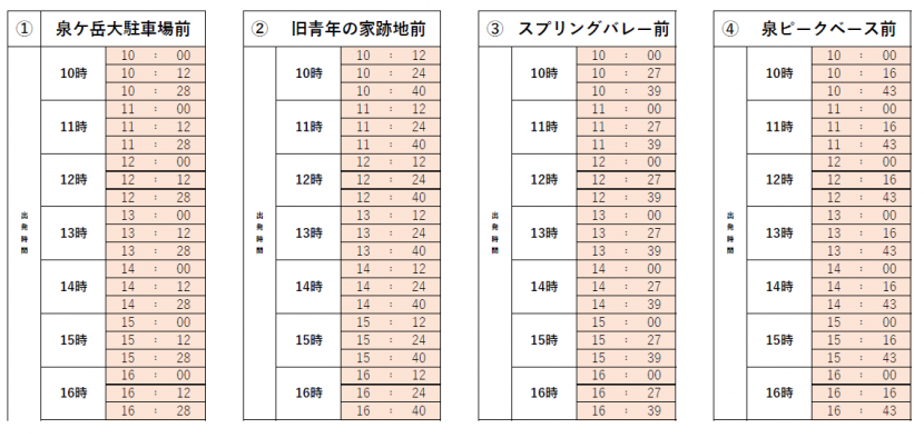 シャトルバス時刻表