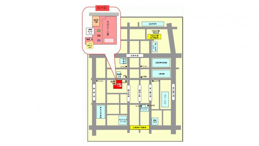 元鍛冶丁公園自転車駐車場位置図