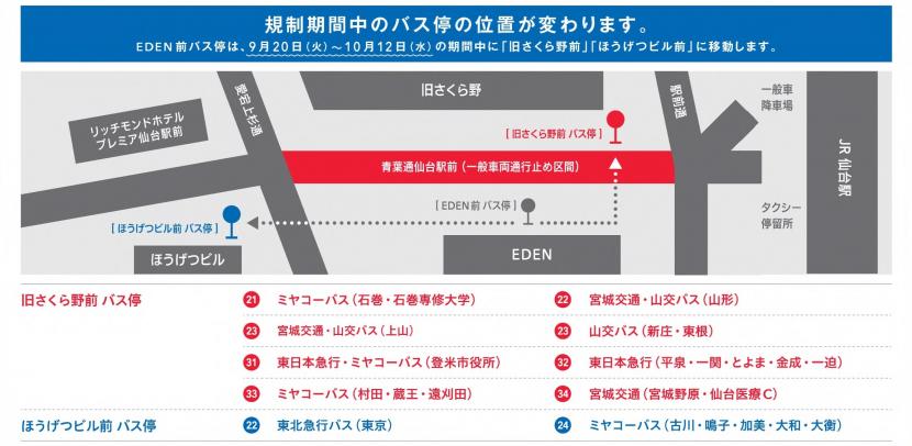 交通規制期間中のバス停位置の変更