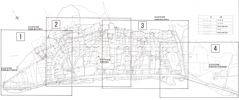 秋保町湯向地区の区割図