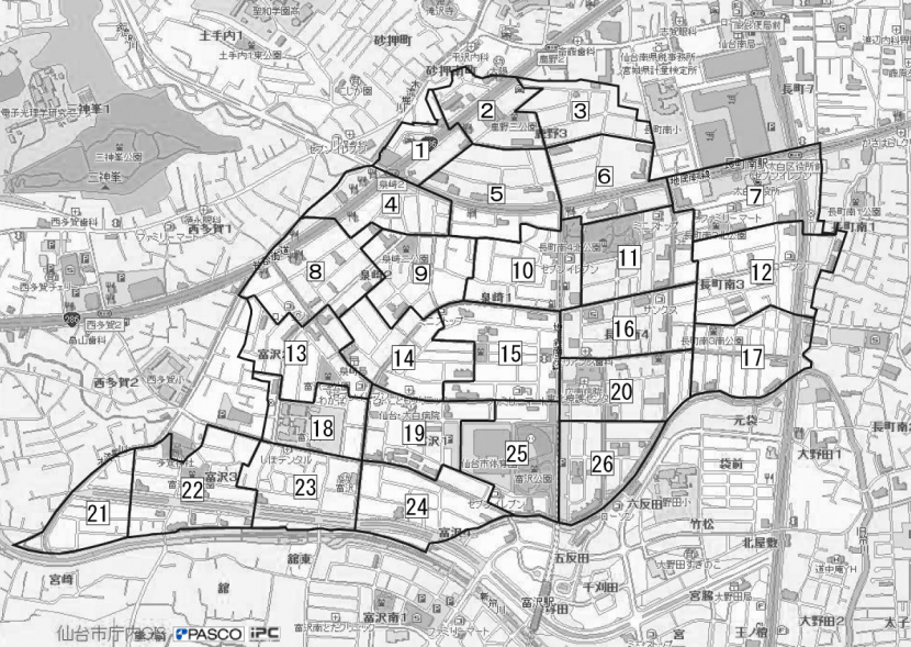 富沢南地区の区割図