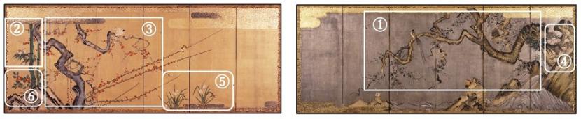 画像／花鳥図屏風（左隻と右隻）植物に注目