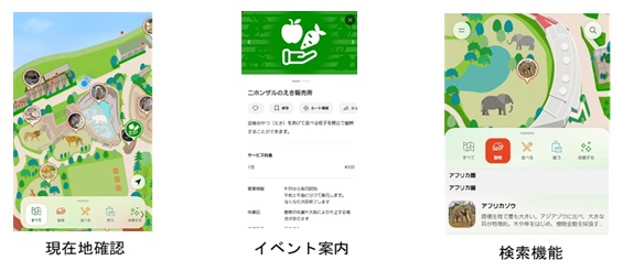 参考画像（現在地確認、イベント案内、検索機能）