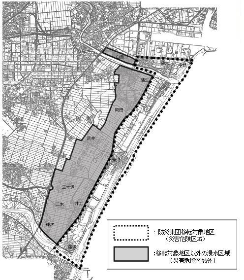 移転対象地区以外の浸水区域（位置図）