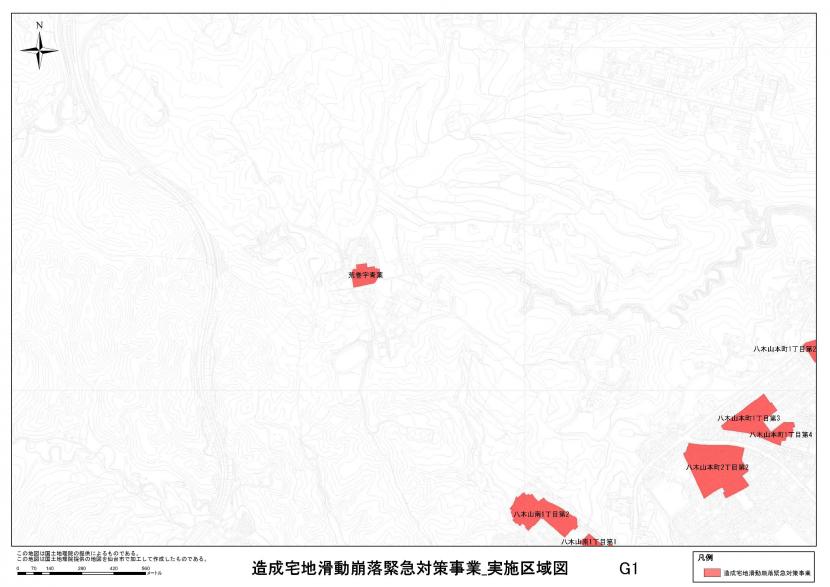 青葉区荒巻字青葉周辺の事業区域図